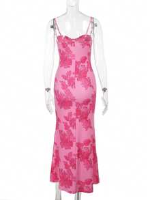 Pink Backless Dress, Holiday Floral Print, Party Cocktail Dress - Pink - View 3