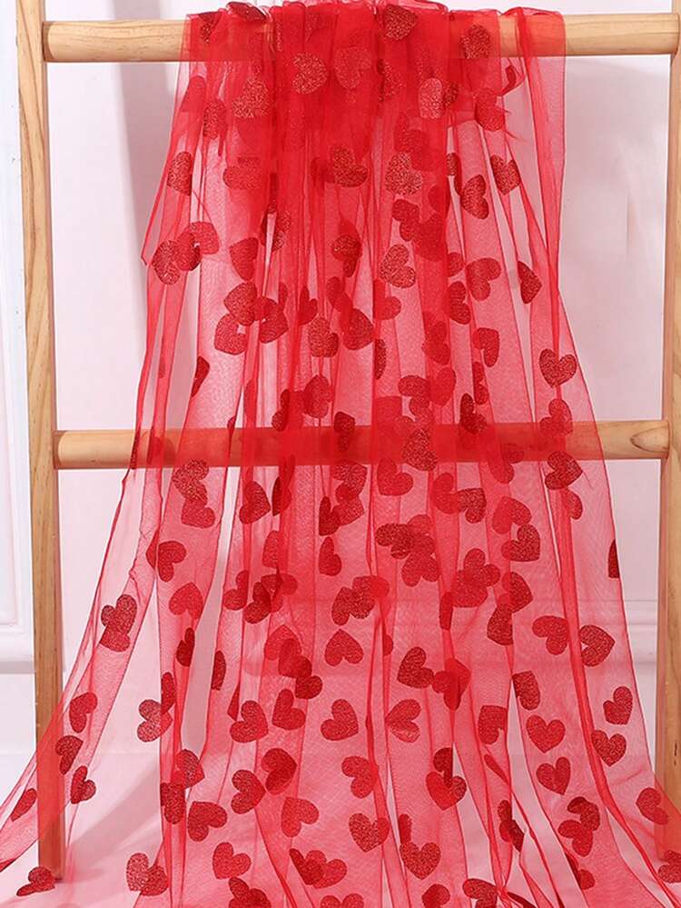 1条透明心形图案派对桌旗，红粉相间心形网纱桌旗，适用于情人节派对装饰、婚礼、生日装饰、家居装饰、房间装饰、餐桌装饰、派对桌布 - 彩色 - 查看 1