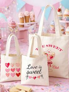 Disponible en talla S/M/L, bolso de lona grande con capacidad, bolso de compras, bolso de hombro con tema de corazón rosa, bolso de regalo con patrones de acuarela de corazón, lazo, cereza, fresa, arcoíris, estrella, adecuado para cumpleaños, vacaciones, Día de San Valentín, Día de la Madre, aniversario, regreso a la escuela, fiesta de graduación, fiesta temática de niñas, piscina, playa, fiesta de spa, despedida de soltera, boda, bolsa de caramelos y aperitivos de cumpleaños, decoración de fiesta - Beis - Ver 4