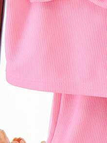 2pcs Baby Girls' Casual Cute 3D Floral Bow Strap Top And Pants Set, Summer - Pink - View 5