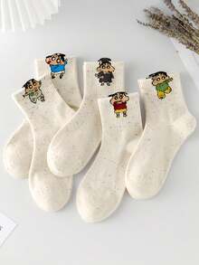 CRAYON SHINCHAN 5双装女士蜡笔小新卡通图案柔软舒适中筒袜 - 彩色 - 查看 7