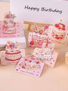 50张/盒生日蛋糕贺卡，采用生动可爱的卡通设计，包含各种蛋糕图案，适用于主题派对、礼物、生日、婚礼、母亲节和复活节（随机发货） - 彩色 - 查看 4