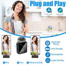 无线领夹式麦克风，兼容和Type-C接口，2.4G超低延迟，一键降噪，音量控制，便携式迷你电容录音麦克风，多种音频模式，适用于播客、音频/视频录制、会议、Vlog、采访、教学、游戏（300mAh可充电电池） - 黑色 - 查看 5