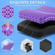 Gel Seat Cushion For Long Sitting, Enlarged & Thickened Patent Design, Breathable Cooling For Office Chair, Soft Car Seat Cushion For Wheelchair (X-Large, Black) - 黑色 - 查看 5