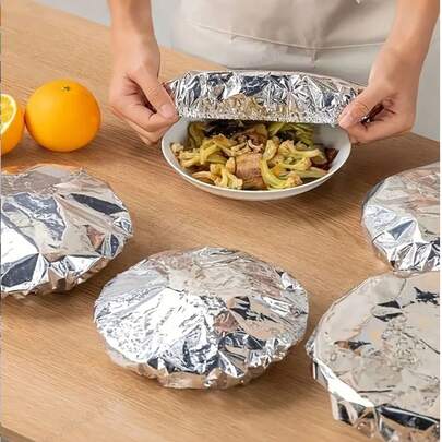 20/10/5pcs Reusable Aluminum Foil Cover, Tabletop Food Warmer, Food Storage Bags, Food Preservation Bags, Kitchen Storage, Home Plastic Packaging, Contact, Leftover Storage, Kitchen Freshness And Heat Retention Lid, Suitable For Bowls, Dishes, And Dishes, Keeps Food Warm, Fresh, And Dustproof, Food Preservation Equipment