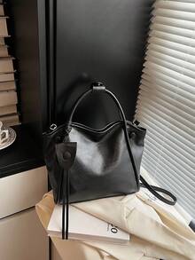 Fashionable Large Capacity Casual Minimalist Lightweight Versatile PU Leather Shoulder Crossbody Bag - Black - View 6