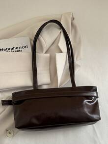 1pc Vintage Large Capacity Tote Bag, Commuter Oversized Underarm Bag, Fashion Motorcycle Handbag, PU Solid Color Oiled Wax Leather, Strap Decor, Zipper Closure, Women's Shoulder Bag For Work, College Student Backpack, Short Trip, Vacation, Shopping, Business, Suitable For Daily Use - Coffee Brown - View 7