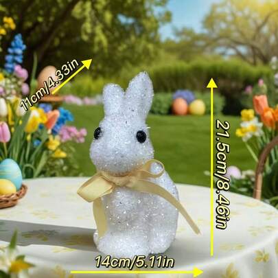 闪亮白色可爱兔子复活节装饰品，室内外节日摆件