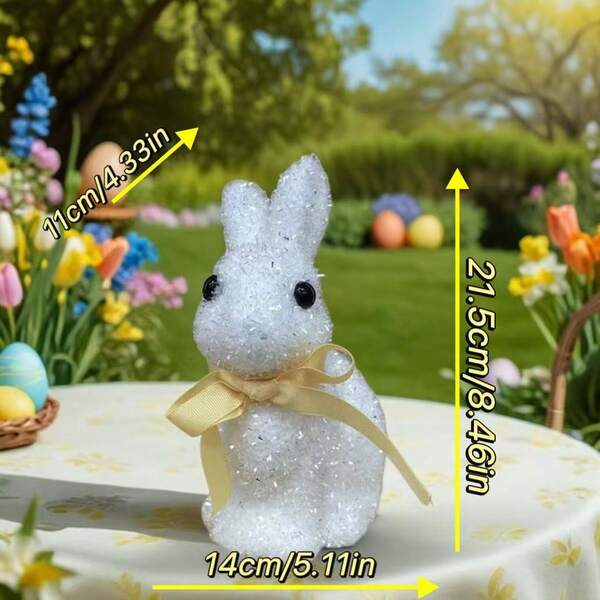 闪亮白色可爱兔子复活节装饰品，室内外节日摆件