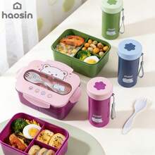 Fofa Marmita Infantil com Garfo 3 Compartimentos 1200ml Grande Capacidade Estilo Desenho Animado Presente Volta às Aulas - cor aleatória - Visão 10