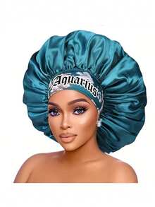 1 /2PCS Hair Basic Satin Bonnet 12 Constellations Personalization Printed Satin Wide-Brimmed Elastic Sleep Cap Hat Satin Hair Cap(Random Printing Pattern) - Green Sm12 - View 41