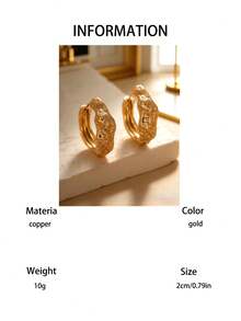 1 Pair Fashionable Versatile Elegant Copper Geometric Twisted Asymmetrical Design Earrings For Women, Unique Jewelry Accessory Suitable For Parties, Events, And Daily Wear - Yellow Gold - View 5