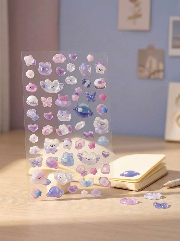 POKOJA LAND 3D Relief Crystal Three-Dimensional Stickers, Fruit Rabbits, Children's Handmade Educational DIY Decorative Material Gift Stickers, Spiral Notebooks, Office And Study Supplies