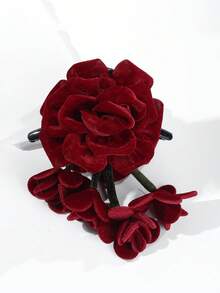 1pc Women Velvet Rose Flower Ribbon Hair Clip, Suitable For Daily Wear And Party Occasions - Red - View 5