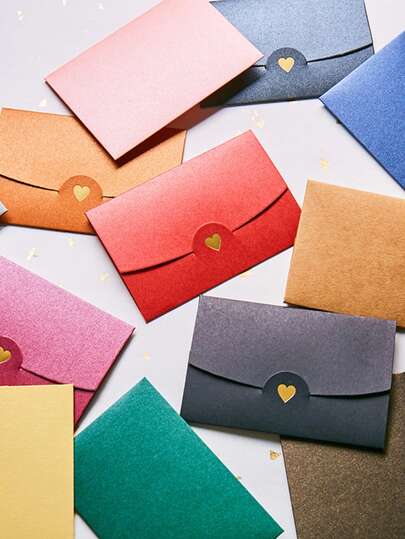 1/13 Set Mini Gift Card Envelopes, Greeting Card Envelopes, Card Storage Bags, Gold Embossed Heart Pearl Paper Envelopes, Colorful Cute Small Envelopes, Retro Gold Heart Folding Invitation Envelopes, Love Letter Envelopes, Suitable For Cards, Photos, Holiday Cards, Business Invitations, Wedding & Birthday Party Gifts