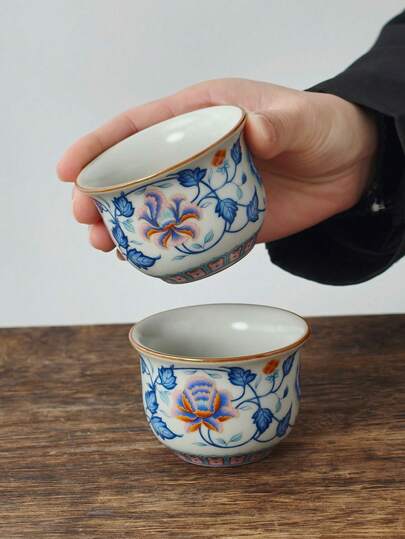 1/2/4/6 Stück Blumen Keramik Teetassen, Vintage Blumen Keramik Becher, Wassergläser, Kaffeetassen, Gäste Teetassen für den Haushalt, schwarze Teetassen, Tee Verkostungstassen, Wassergläser, Espressotassen, geeignet für alle Jahreszeiten, Geschenktassen