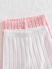 Conjunto de 4 piezas de estilo dulce para niñas bebé, conjunto de verano, incluye top acanalado con corazón hueco y transpirable + 2 shorts sueltos, adecuado para bebés de 0-1-2-3 años, bebé niña de 6-9 meses, para uso al aire libre, casual, fiesta, regalo de cumpleaños, regalo de vacaciones - Rosa - Ver 5