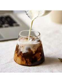 1个极简主义拿铁咖啡玻璃杯，牛奶杯，家用饮水杯，夏季冷饮杯 - 無色 - 查看 2