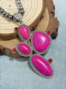 高品质女士复古波西米亚风西部绿松石吊坠仿珍珠项链，2026新款，百搭风格，适合日常佩戴或聚会场合，2026新款设计，是重要节日馈赠亲友或自用的完美之选，佩戴后定能收获赞美，立即添加到您的珠宝收藏中吧！如果您对产品满意，请留下五星好评并分享您的美照。 - 多色仙人掌 - 查看 17