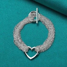 925 Silver Plated Multi-Chain Heart Charm Bracelet For Women Wedding Party Fashion Jewelry - Silver - View 4