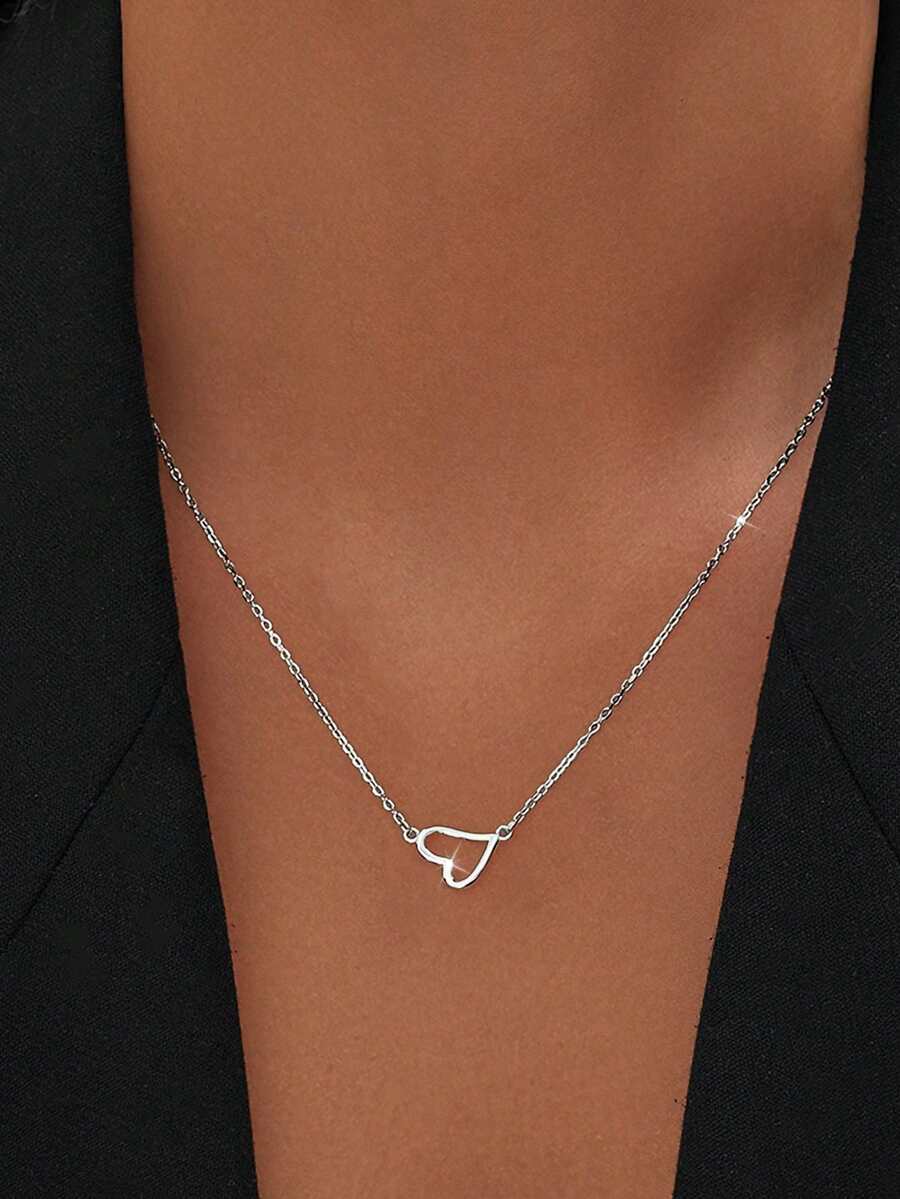 1pc S925 Sterling Silver Romantic Hollow Heart Necklace, Minimalist Fresh Elegant Heart Pendant Necklace, Versatile For Daily Wear, Thoughtful Gift - Multicolor - View 1