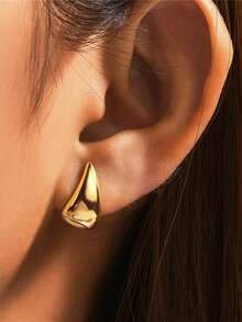 EleRunis 1Pair 925 Sterling Silver Chunky Waterdrop Hoop Earrings 18K Gold Plated Lightweight Teardrop Earrings Jewelry For Women Daily Wear Wedding Valentine's Day - Gold - View 1