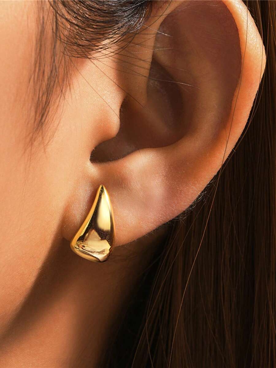 EleRunis 1Pair 925 Sterling Silver Chunky Waterdrop Hoop Earrings 18K Gold Plated Lightweight Teardrop Earrings Jewelry For Women Daily Wear Wedding Valentine's Day - Gold - View 1