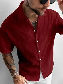 Áo sơ mi nam tay ngắn kiểu retro GloMan bằng vải lanh, dáng rộng thoải mái, thích hợp mặc đi biển, lý tưởng cho kỳ nghỉ hè, quà tặng Ngày của Cha, màu trắng. - Đỏ - Xem 2