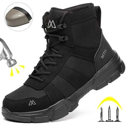 Fashion Steel Toe Industrial Black Boots For Men Women,Indestructible High Top Safety Boots- Lightweight Breathable Steel Toe Work Shoes, Lightweight Indestructible Work SneakersNon-Slip Industrial Construction Sneakers For Warehouse, Construction & Outdoor, Black Safety Work Boots - Steel Toe Industrial Construction Shoes For Men Women, Breathable Lightweight Non-Slip Sneakers For Warehouse, Mining, Machinery & Outdoor Sports Black