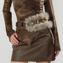 Thắt lưng trang trí lông thú cổ điển, thắt lưng kim loại ghép mảnh, thắt lưng da PU phong cách đường phố động vật retro - Cà phê - Xem 7