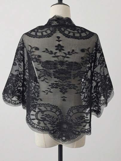 1pc Women's Lightweight Lace Floral Hollow Out Versatile Triangle Scarf, Solid Color Fashion Accessory Shawl For Spring/Summer Travel