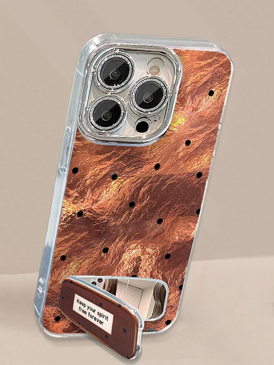 1pc High-End Glacier Foil Dot Pattern Mirror Phone Case Suitable Compatible With Apple 11/12/13/14/15/16/17 Pro Max - Brown - View 1