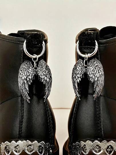 2 Pieces Angel Wing Boot Charms, Shoe Charms, Boot Accessories, Shoe Accessories, Gothic Shoelace Pendants, Vintage Punk Style Decorative Charms For Boots, Sneakers And Casual Footwear