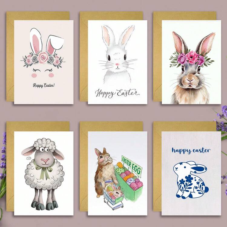 1/6pcs Interactive Easter Maze Greeting Cards With Kraft Paper Envelopes, Creative Easter Egg & Bunny Activity Cards, Fun Holiday Stationery Set For School And Party Exchanges - Multicolor - View 6
