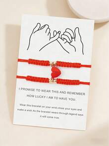 2条/套磁性心形情侣手链，适合情人节爱情手链 - 紅色 - 查看 4