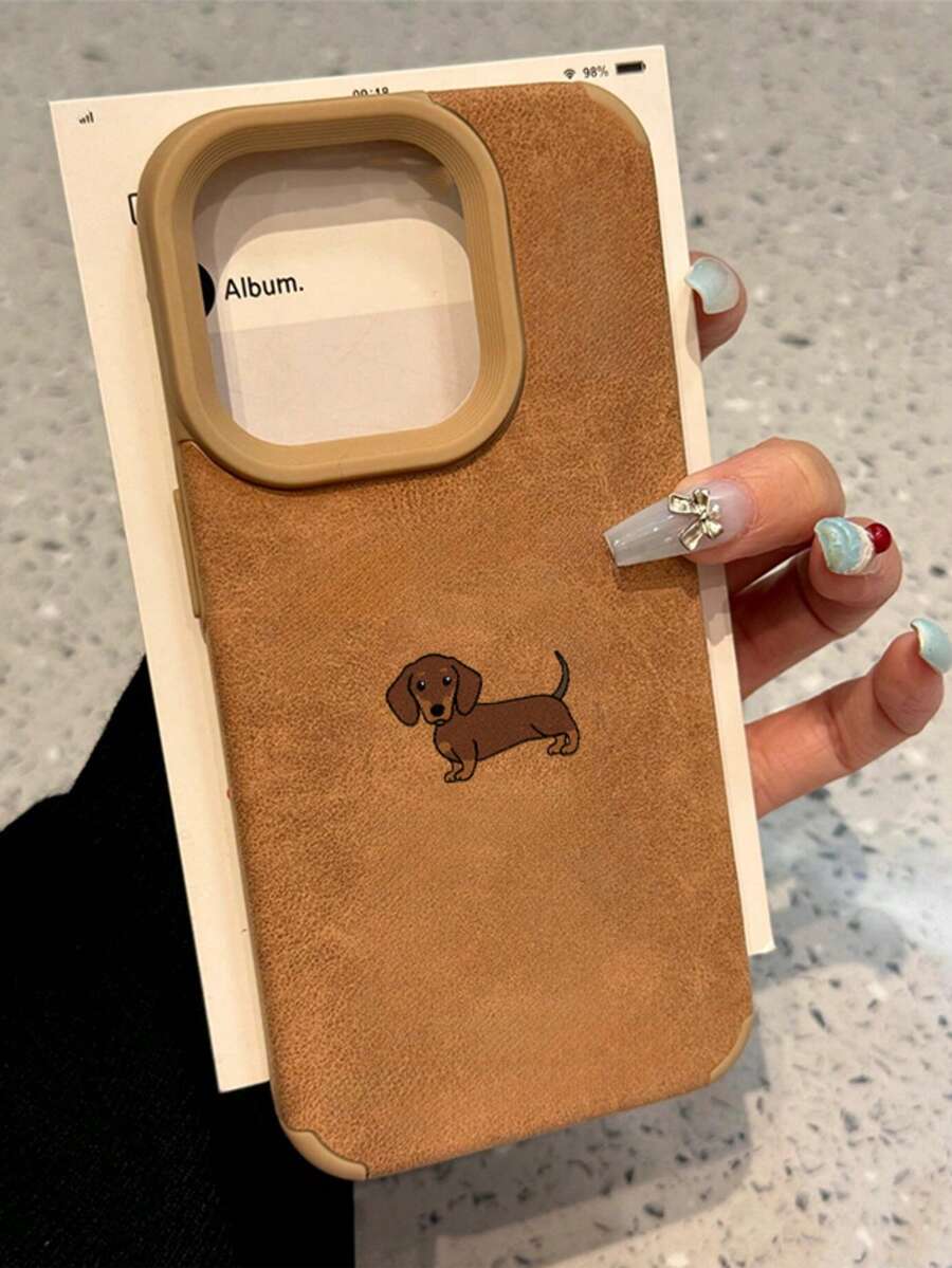 狗狗图案可爱腊肠犬彩绘仿皮全包防震TPU简约手机保护壳，兼容苹果17/16/15/14/13/12/11 Pro Max，男女通用