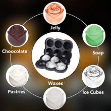 6格玫瑰色硅胶冰格，易脱模大冰球制作器，适用于鸡尾酒、饮料、威士忌、波旁酒和自制果汁 - 彩色 - 查看 6