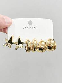 6-18pcs Women's Gold-Tone Fashion Earrings (Small Seashell, Starfish, C-Shaped), Suitable For Travel, Daily Wear, Dates - Gold - View 6