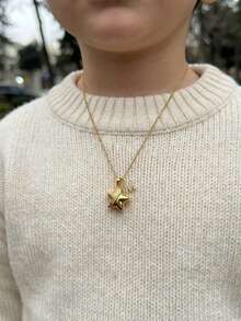 1件个性化时尚甜美3D星星爱心可打开字母吊坠项链，适合儿童、女孩、朋友、女朋友、母亲、生日、情人节、母亲节、周年纪念日、节日、庆典礼物、日常配饰 - 金色 - 查看 3
