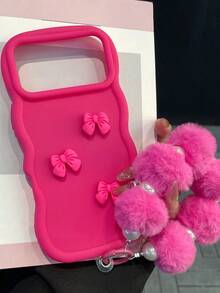 Elegant Rose Red Phone Case | Festive Design With Matching Bow And Plush Lanyard | Enhances Holiday Atmosphere | Ideal For Everyday Commute | Shock-Proof, Anti-Slip, Scratch-Resistant | Compatible With IPhone 17/17 Pro/17 Pro Max/17 Air, 16/15/14/13/12/11/Pro/Pro Max/Plus, S20-S25/FE/Ultra - Rose Red - View 4