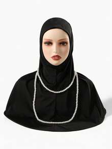 2件套女士纯色弹力头巾配珍珠项链，方便实用，适合搭配头巾、长袍、日常佩戴、聚会、旅行、祈祷等场合——优雅高贵 - 彩色 - 查看 3