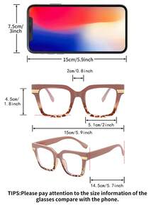1 Pair Women's Retro Contrast Color Square PC Frame Glasses, Boba Tea Top & Leopard Print Bottom, Fashionable & Personalized - Multicolor - View 4