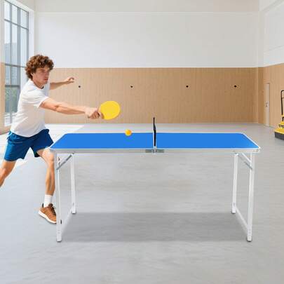 SHIOUCY Foldable Ping Pong Table 59.84x26.38x27.56in 66.14lbs Load With Net Bats Balls For Family Office School Community Game/Activity