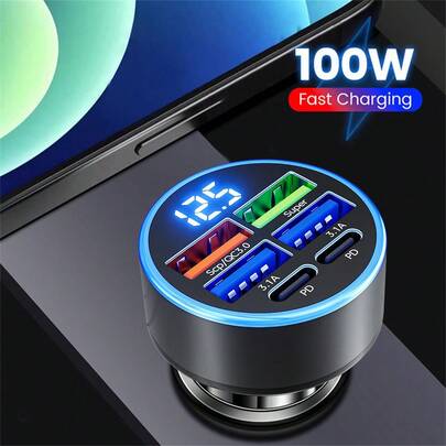 OLAF 四口 USB 车载充电器，带数字显示屏，快速充电适配器，兼容 iPad、安卓手机、笔记本电脑，设计小巧高效，随时随地便捷充电，是送给家人、朋友、孩子、生日、圣诞节、冬季的理想礼物。