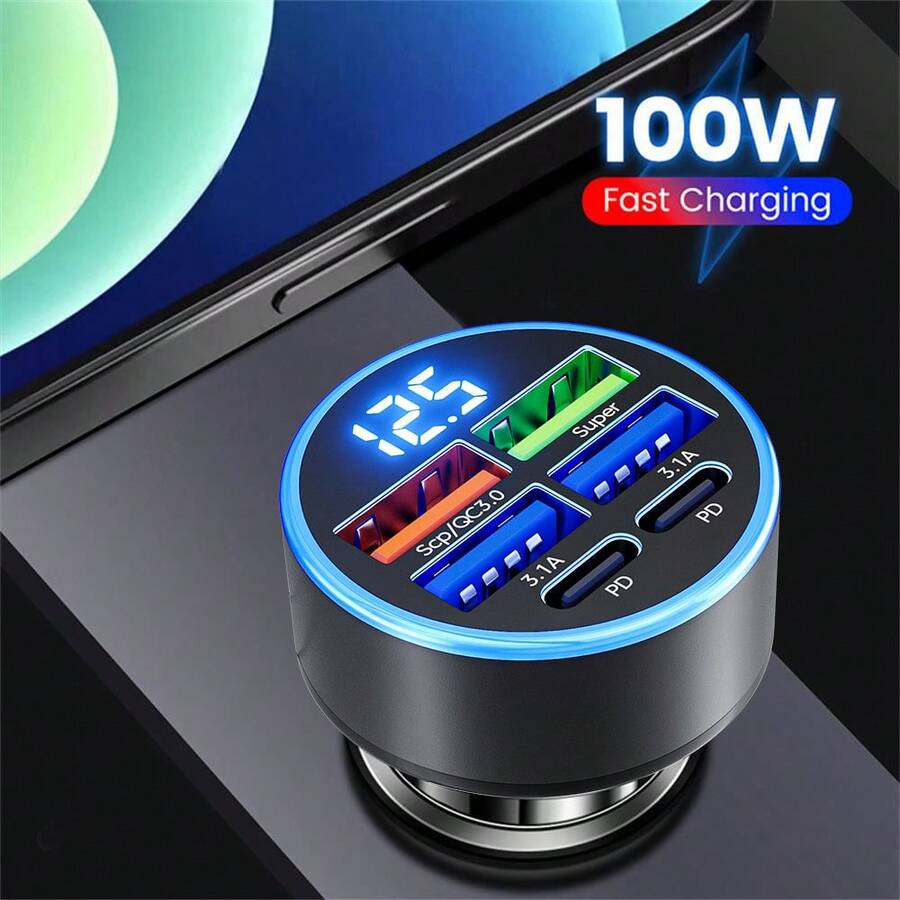 OLAF 四口 USB 车载充电器，带数字显示屏，快速充电适配器，兼容 iPad、安卓手机、笔记本电脑，设计小巧高效，随时随地便捷充电，是送给家人、朋友、孩子、生日、圣诞节、冬季的理想礼物。 - 均碼 - 查看 1