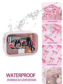 1个透明PU蝴蝶结造型化妆包，印有“我感觉很漂亮”和“美丽就是力量”字样。充满女性力量和自信风格，是一款时尚的化妆品收纳包。 - 彩色 - 查看 4