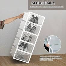 6/12/24-Pack Shoe Storage Boxes, Transparent Plastic Stackable Shoe Cabinet Organizer, Space-Saving Folding Athletic Shoe Container Rack - 黑色 - 查看 10