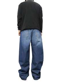 1件 Hearty Haven 男士宽松水洗直筒休闲牛仔裤（不含配饰 - 附尺码指南） - 深色水洗藍 - 查看 7