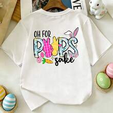 Young Girl Easter Bunny Print Short Sleeve T-Shirt, Casual Round Neck Children Clothing - White - View 16