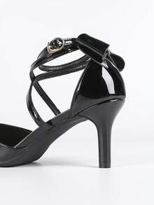 女士黑色高跟鞋，新款夏季尖头性感漆皮细跟高跟鞋 - 黑色 - 查看 9